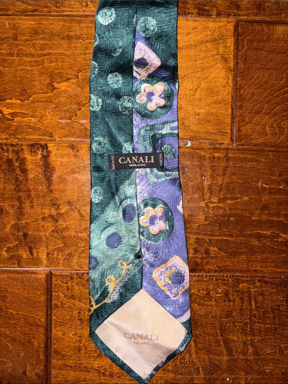 Canali Green and Purple Silk Patterned Tie